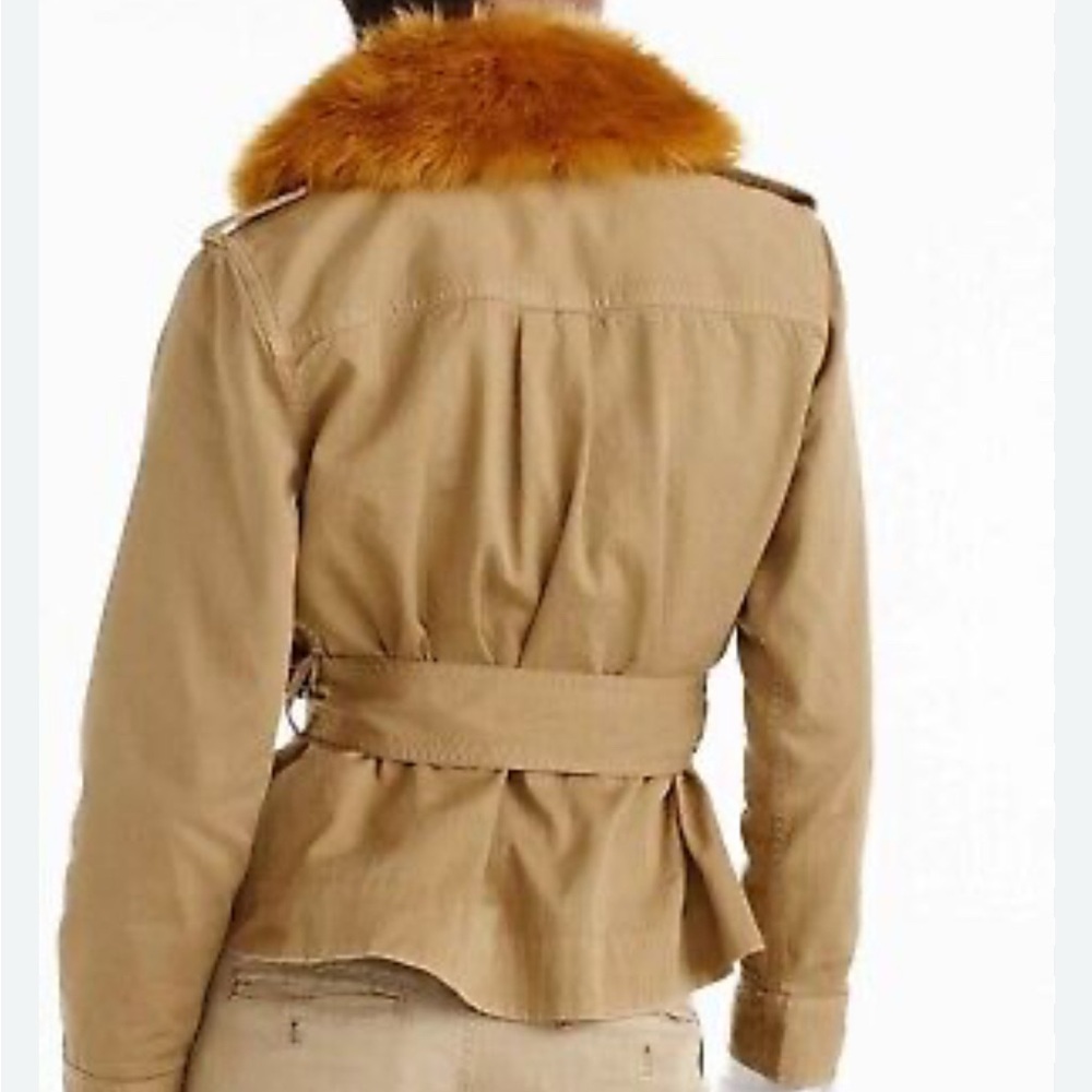 J CREW Khaki Peplum Chino Jacket With Removable Faux Fur Collar - Picture 8 of 8